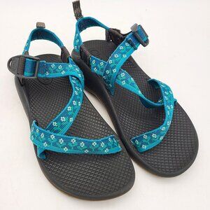 Chaco Sandals Shoes Blue Green Flower Girls Size 4 or Women's 5.5 to 6